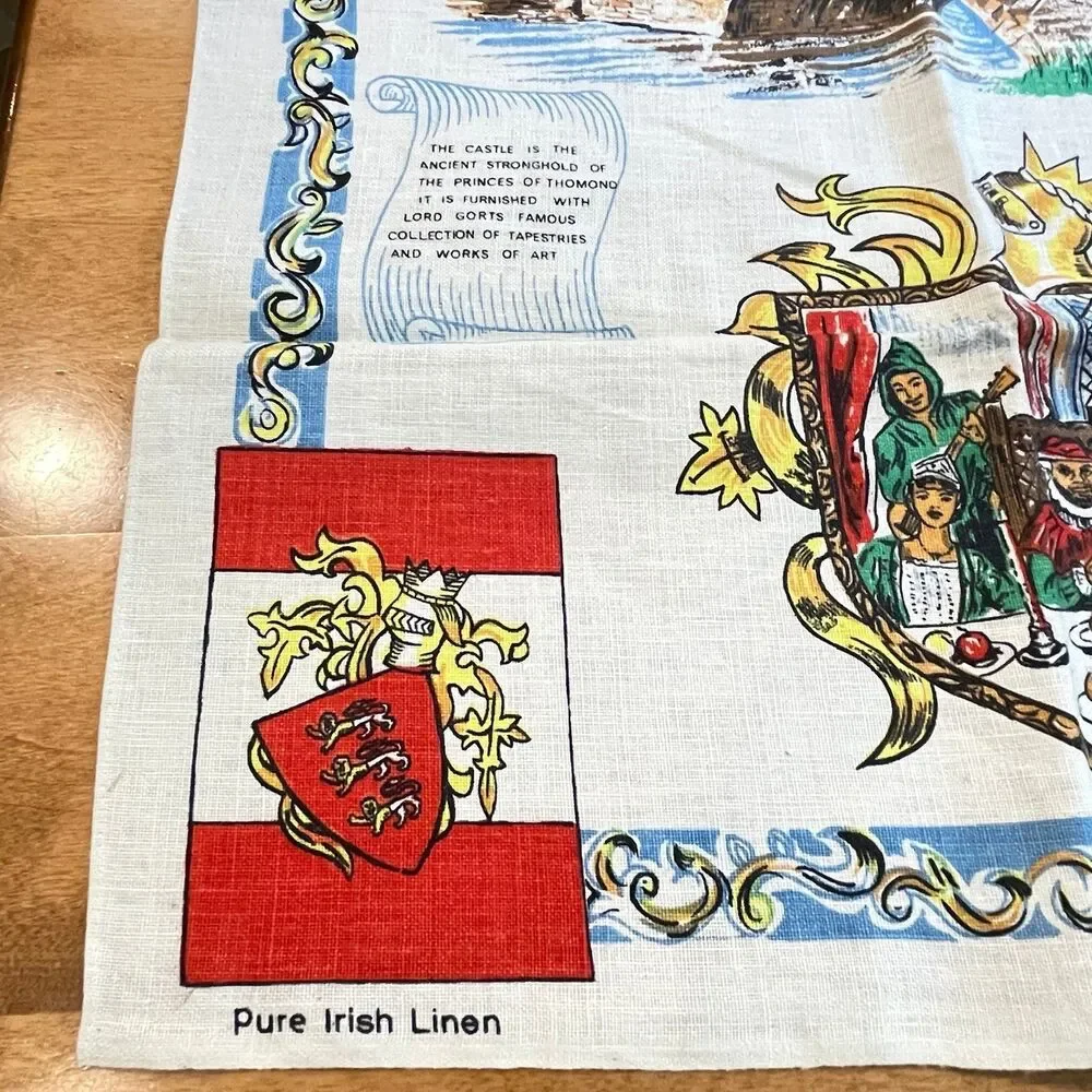 Vintage Bunratty Castle Ireland Pure Irish Linen Tea Towel Wall Hanging Souvenir